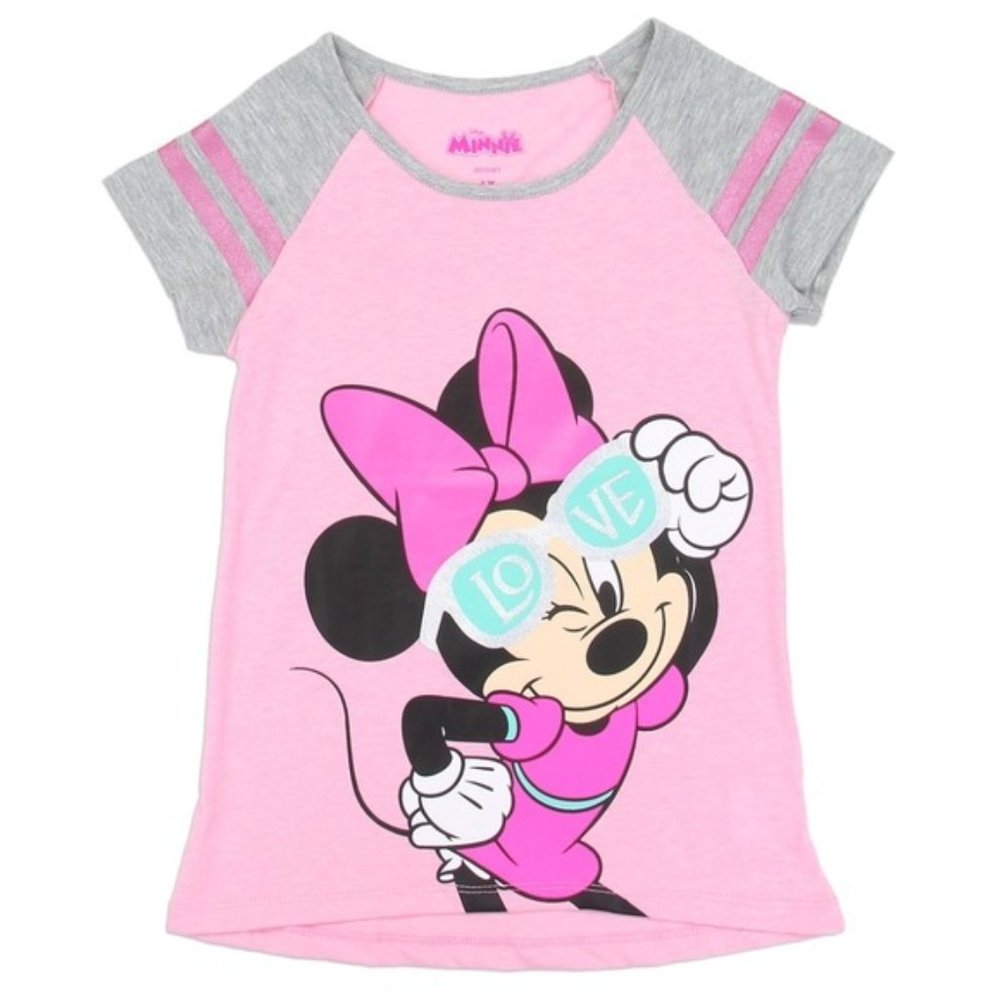 Minnie Mouse Girl’s Pink T-Shirt Sunglass Shiny Graphic Silver 2T Disney